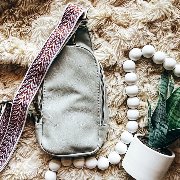 Gray Sling Crossbody Vegan Leather Bag - Picture 2 of 8